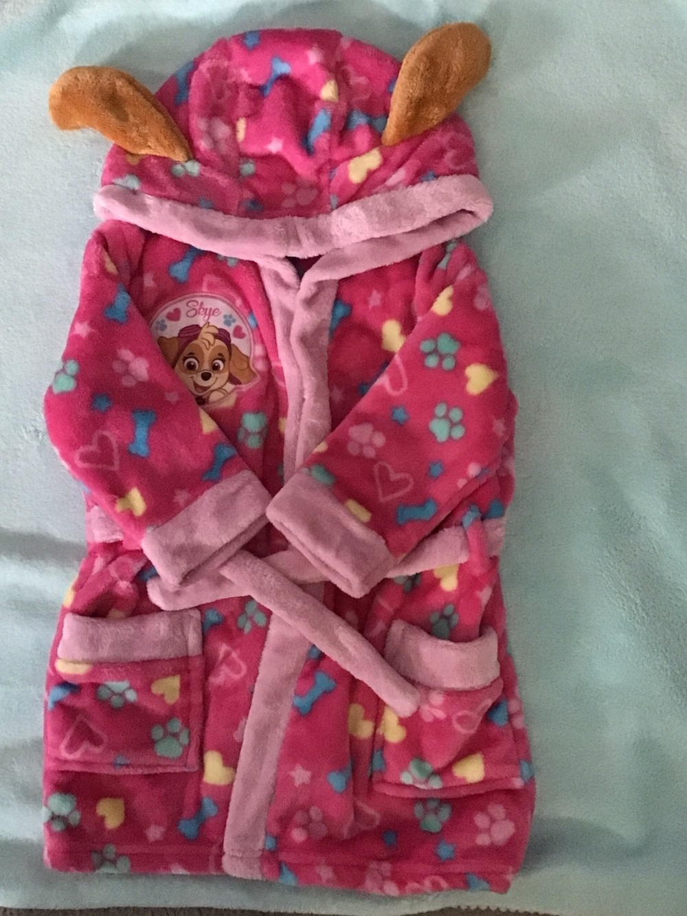 Paw Patrol Skye Fleece Hooded Kids Robe in Bright Pink with Multicolor Prints